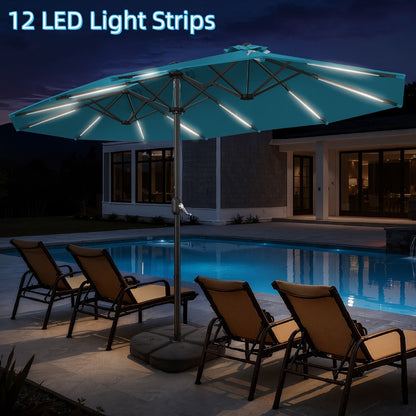 15-Foot Solar LED Patio Umbrella with LED Lighting, Outdoor Market Umbrella detail image - detail view 11