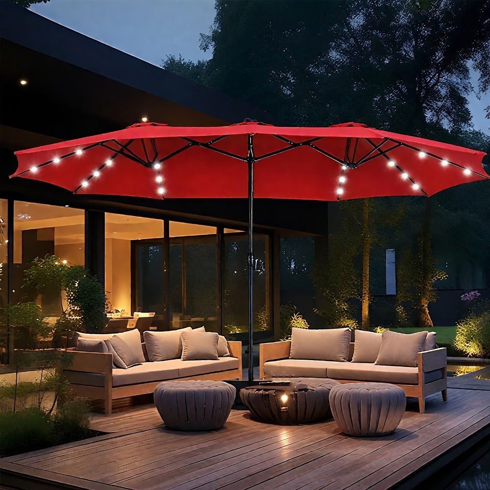 15-Foot Solar LED Patio Umbrella with LED Lighting, Outdoor Market Umbrella detail image - detail view 13