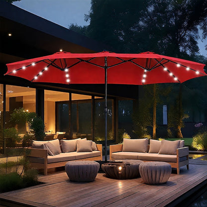15-Foot Solar LED Patio Umbrella with LED Lighting, Outdoor Market Umbrella detail image - detail view 13