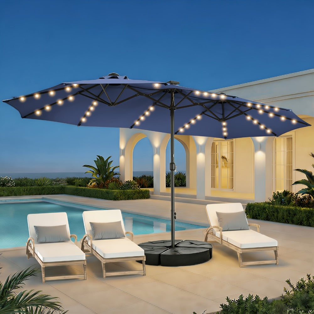 15-Foot Solar LED Patio Umbrella with LED Lighting, Outdoor Market Umbrella detail image - detail view 14