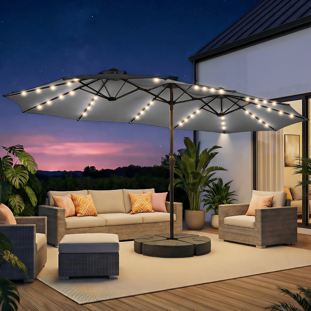 15-Foot Solar LED Patio Umbrella with LED Lighting, Outdoor Market Umbrella detail image - detail view 15