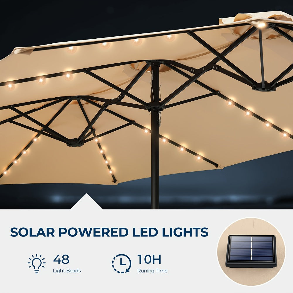 15-Foot Solar LED Patio Umbrella with LED Lighting, Outdoor Market Umbrella detail image