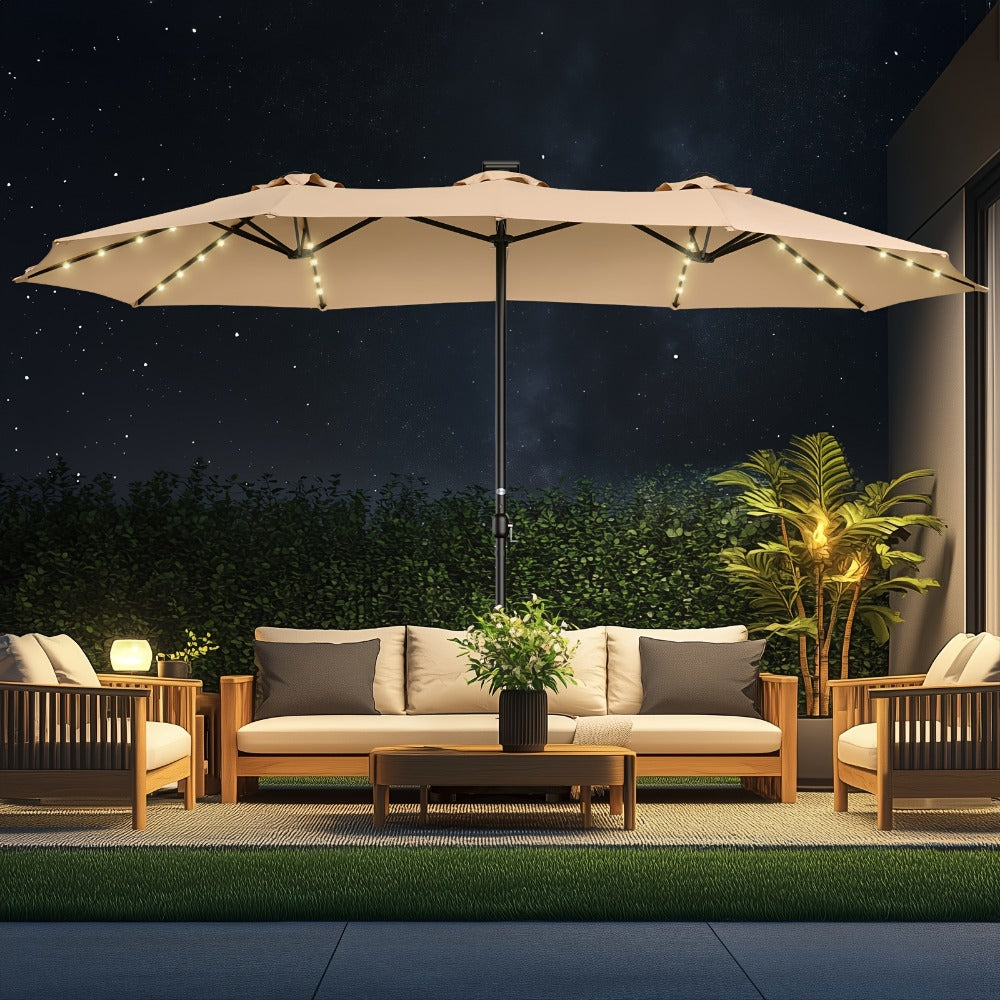 15-Foot Solar LED Patio Umbrella with LED Lighting, Outdoor Market Umbrella detail image - detail view 3