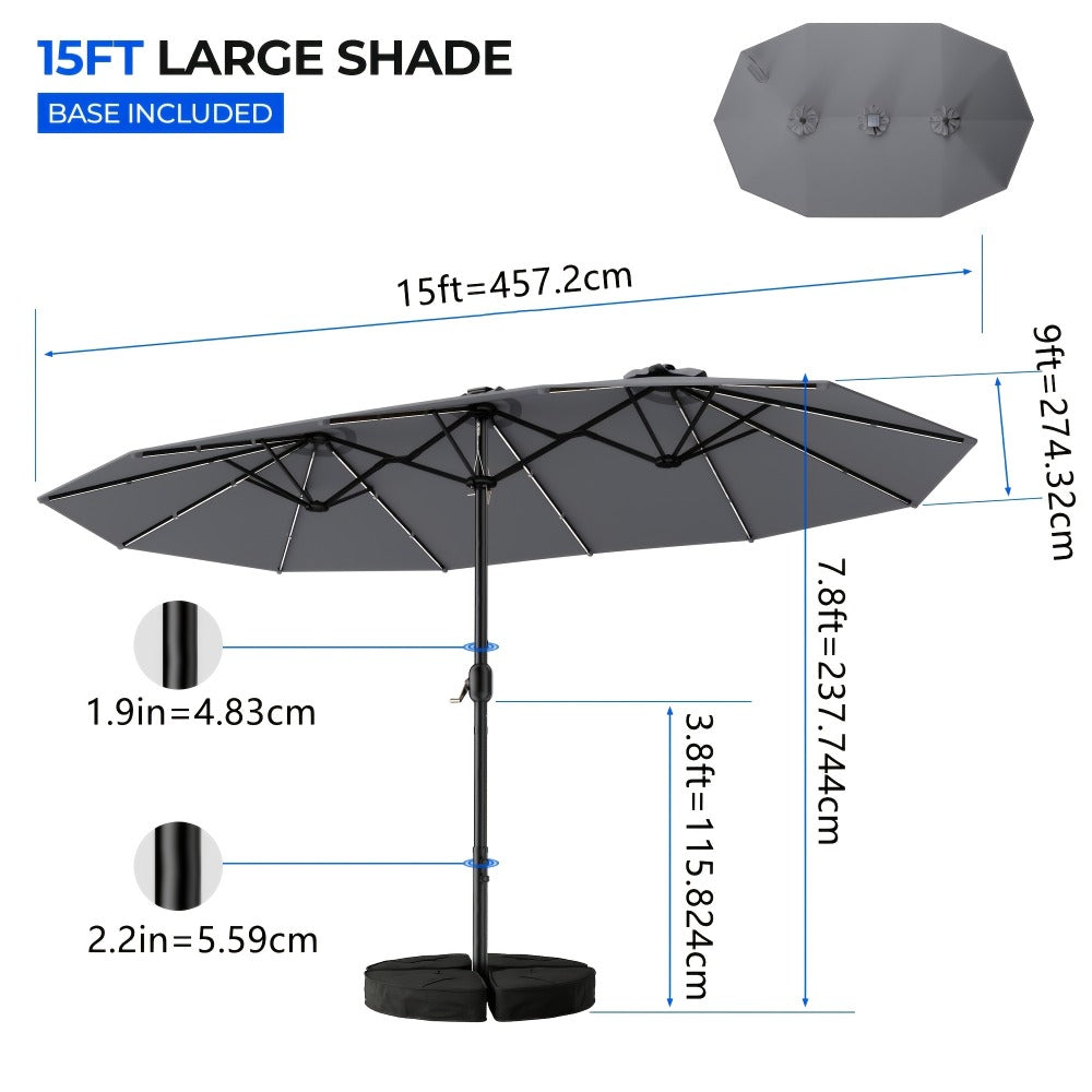 15-Foot Solar LED Patio Umbrella with LED Lighting, Outdoor Market Umbrella detail image - detail view 4