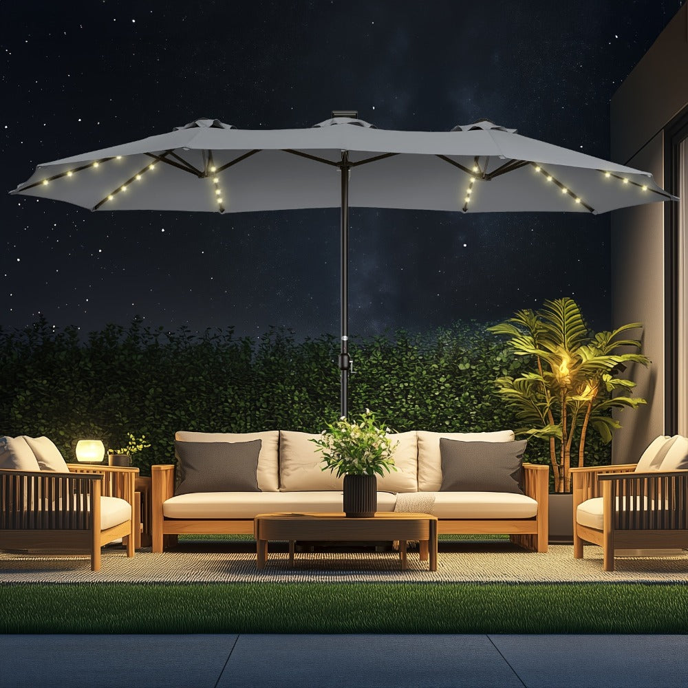 15-Foot Solar LED Patio Umbrella with LED Lighting, Outdoor Market Umbrella detail image - detail view 5