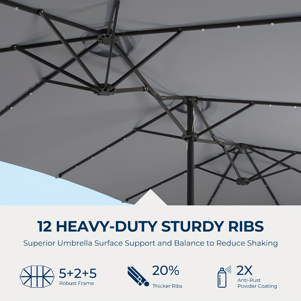 15-Foot Solar LED Patio Umbrella with LED Lighting, Outdoor Market Umbrella detail image - detail view 6