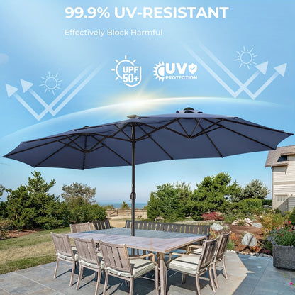 15-Foot Solar LED Patio Umbrella with LED Lighting, Outdoor Market Umbrella detail image - detail view 8