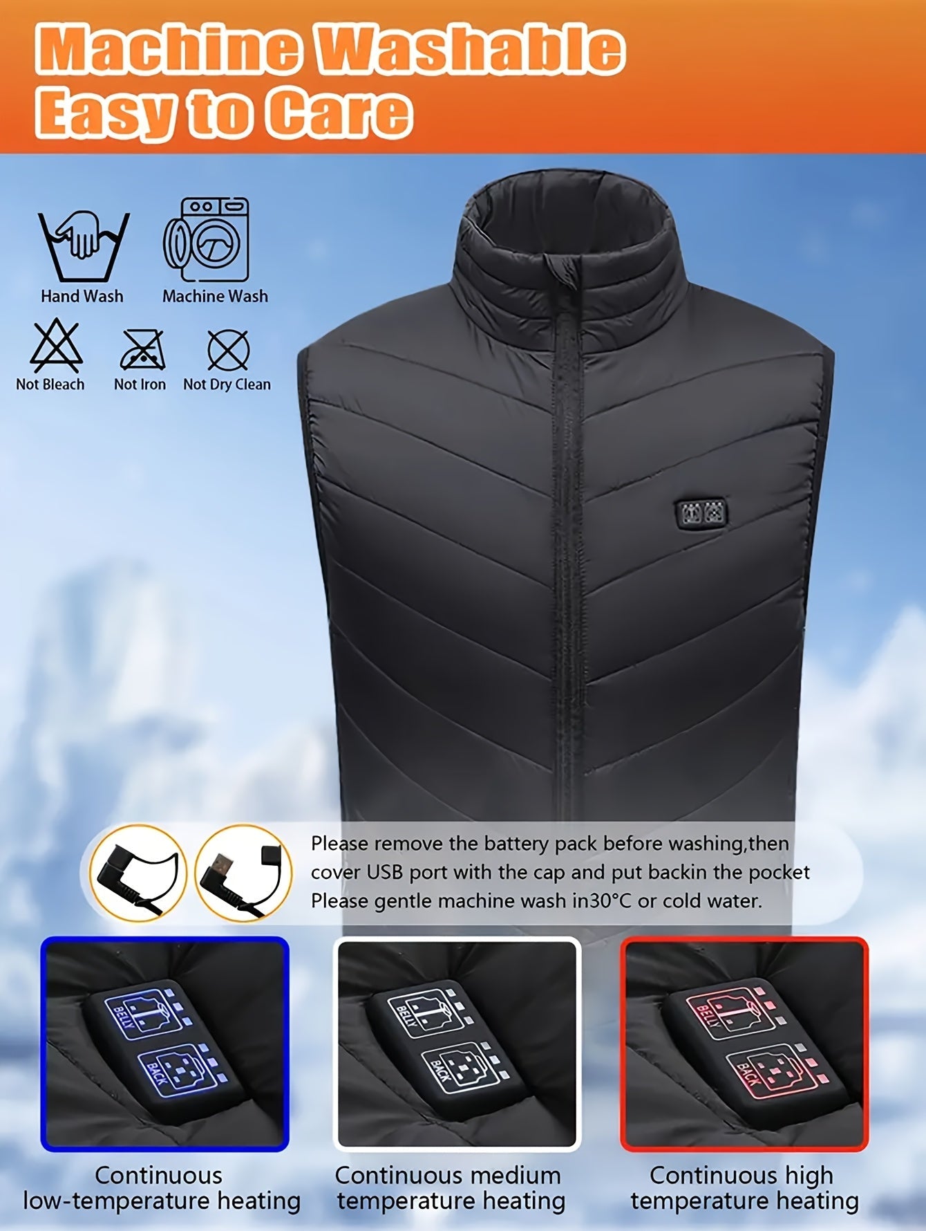 15-Zone USB Heated Vest - Front and Back Heat Controls