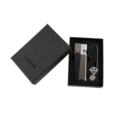 Folding Pipe Lighter Refillable 2-in-1 with Adjustable Flame, Metal-Crafted Durable Design, Gift Box Included – Windproof Butane Lighter for Men, Outdoor, Christmas & Valentine’s Day Gift