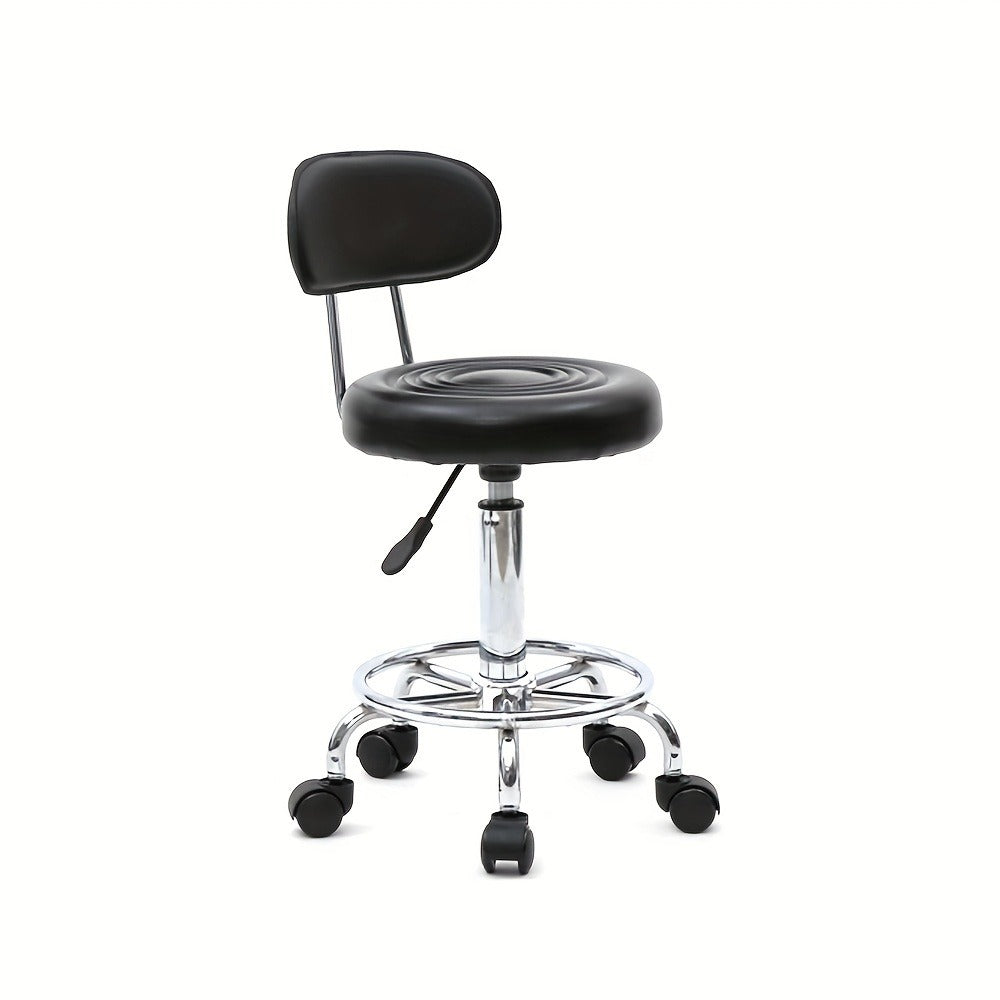 Cushioned Salon Stool with Backrest & Adjustable Height 18.9"-22.8" - Round 360° Swivel Chair for Hair Salon Spa Barbershop Office Home, Chrome Base, Black