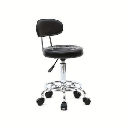 Cushioned Salon Stool with Backrest & Adjustable Height 18.9"-22.8" - Round 360° Swivel Chair for Hair Salon Spa Barbershop Office Home, Chrome Base, Black
