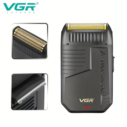 Electric Foil Shaver for Men USB Rechargeable Cordless – VGR Professional Beard Sideburn Trimmer Close Shave Travel-Ready Minimalist Black Design, Great Gift for Him Models V-363 V-375