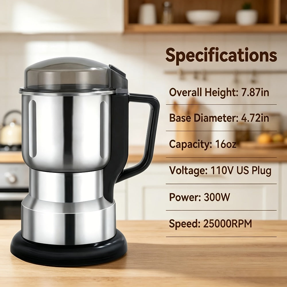 Electric Coffee Grinder 300W 25000RPM – 8-Blade Stainless Steel Spice & Grain Mill for Coffee Beans, Nuts, Spices | Home, Cafe & Camping