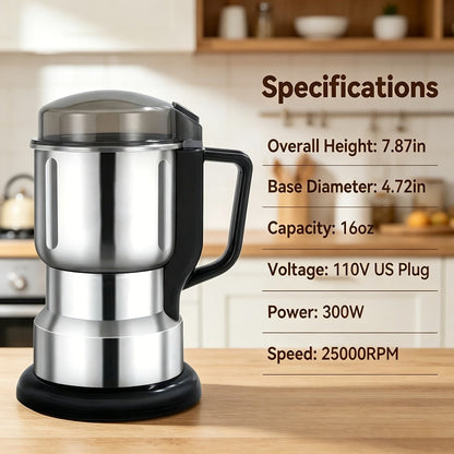 Electric Coffee Grinder 300W 25000RPM – 8-Blade Stainless Steel Spice & Grain Mill for Coffee Beans, Nuts, Spices | Home, Cafe & Camping