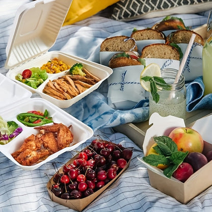 Disposable Food Containers Take Out Boxes with Lids - 7" 8" 9" Plastic Clamshell Meal Prep Containers BPA Free 1 & 3 Compartment Heavy Duty Reusable White