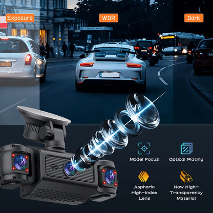 4-Channel 360° Dash Cam 1080P Front + 720P Rear Left Right All-Round Coverage, Quad-Screen Split Display, Night Vision, WDR, G-Sensor, Loop Recording – Optional 64GB Card
