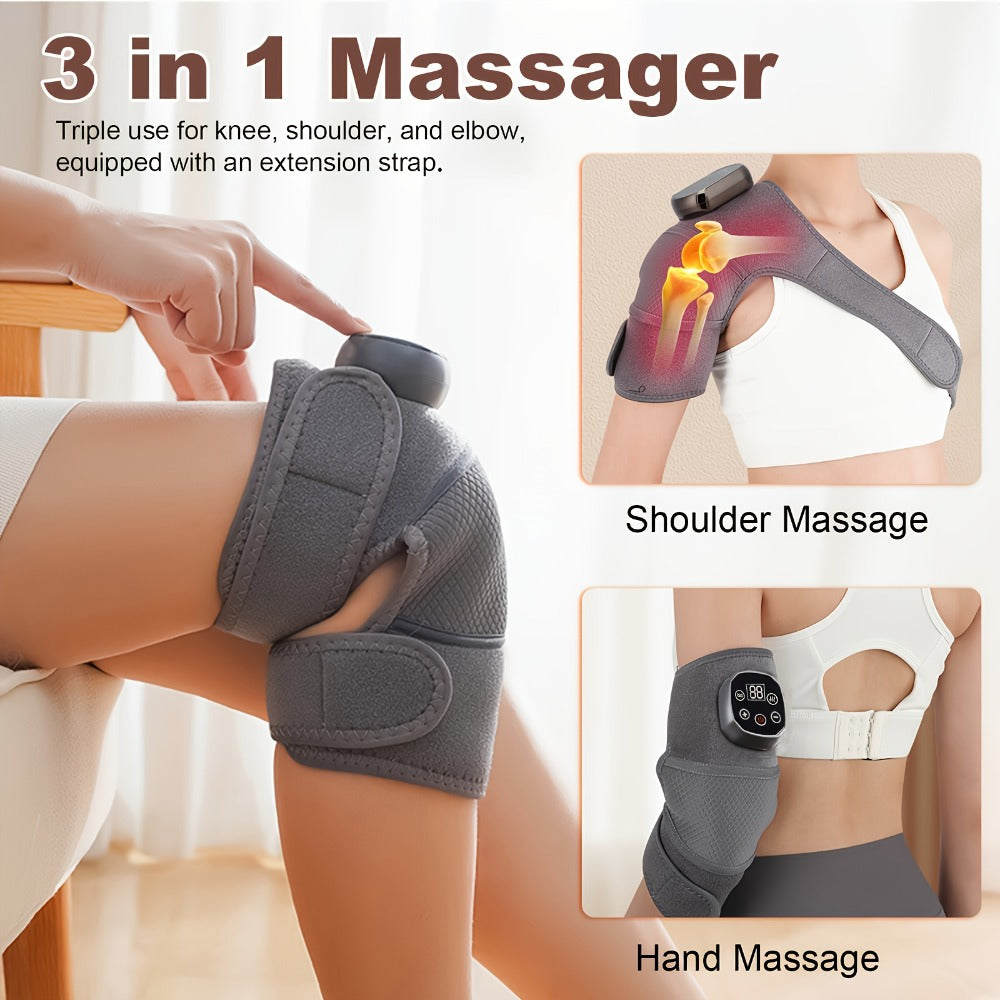 Heated Knee Massager Brace – Wireless Electric Knee Pad with Heat & Vibration, USB Rechargeable Warm Massage Knee Support Wrap for Arthritis, Joint Pain Relief, Men & Women