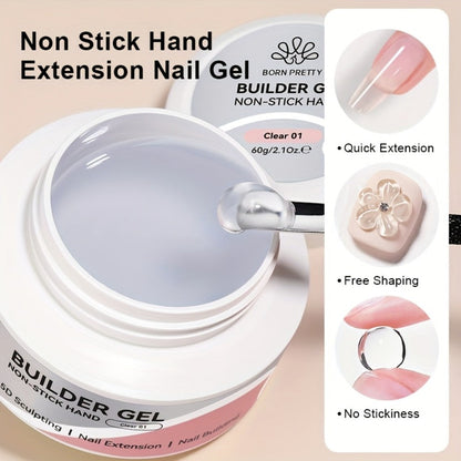 Builder Gel Nail Extension Sculpting Gel 60g No-Sticky Soak-Off – Clear & Milky White 3D Carving Molding UV/LED Curable Construction Gel for DIY & Salon Nail Art Women by BORN PRETTY