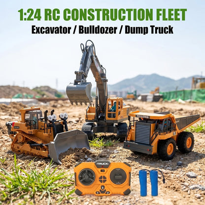 RC Bulldozer 1:24 Scale Alloy with 680° Rotation & Working Arm – 2.4GHz Remote Control Construction Vehicle for Kids, Outdoor Sand & Grass All-Terrain Play, Birthday Christmas Gift for Boys Ages 6+