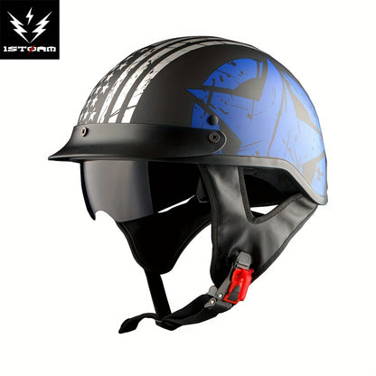 Motorcycle Half Face with Retractable Smoked Visor - Outer Visor & Adjustable Inner Visor System, Lightweight Half Design for Wind Noise, Aerodynamic Riding - Compatible with Goggles ( Without Glasses)