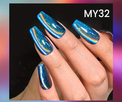 Cat Eye Gel Nail Polish Set 6 Colors 9D Magnetic Polaris Glass Water Light Effect - Semi-Permanent Soak Off LED UV Gel 0.34oz Each - Long Lasting Shimmer Nail Art for Women Salon Home DIY