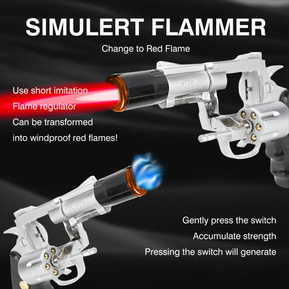 Windproof Butane Lighter with Adjustable Flame | Pistol Revolver & Wheel Design for Camping Outdoor Cooking Grilling BBQ Charcoal Lighting