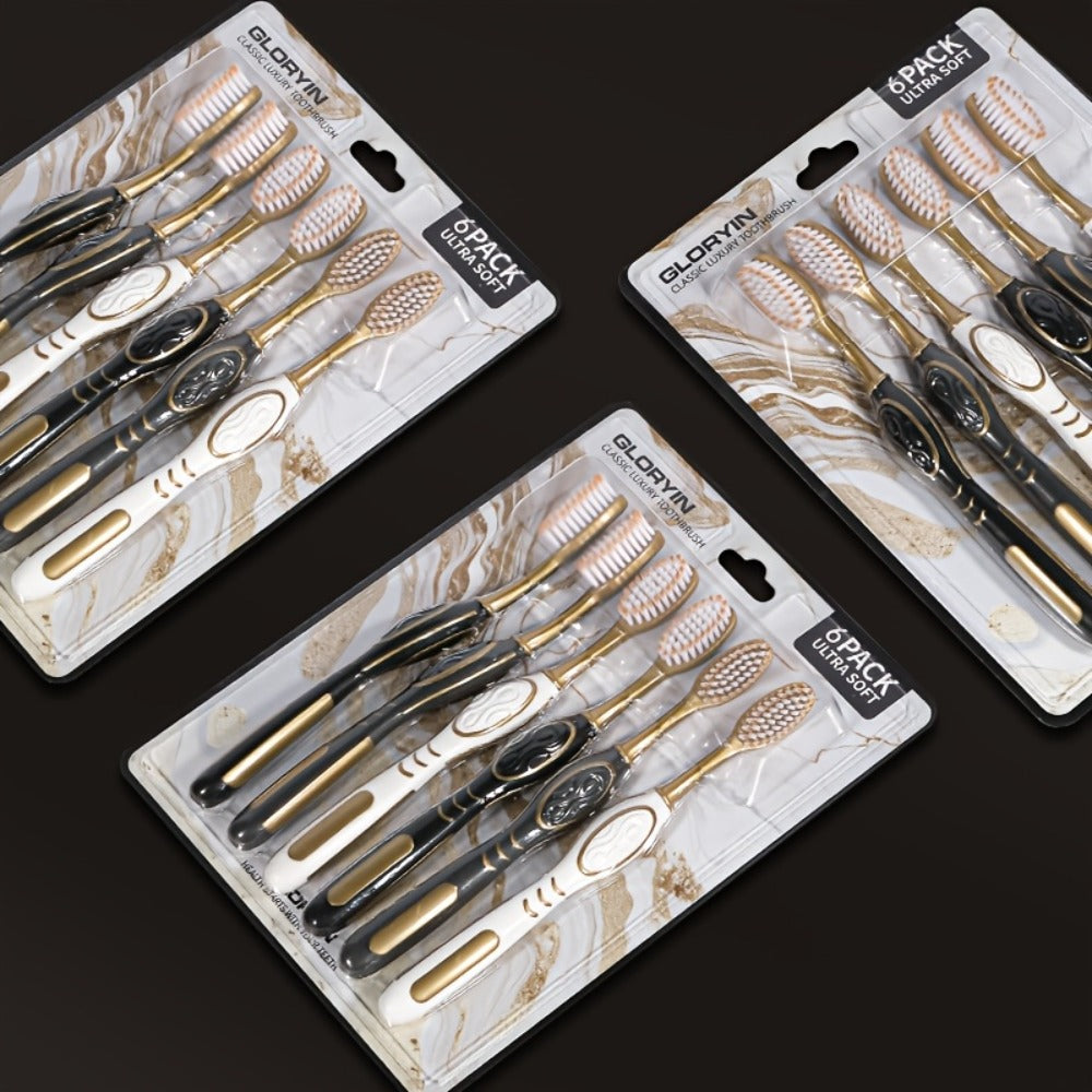 Gloryin Soft Bristle Toothbrush Set Anti-Slip Olive Handle Full Size Head Gentle Gum Care Daily Oral Hygiene for Adults Couples Household Travel 6pcs 12pcs Value Pack