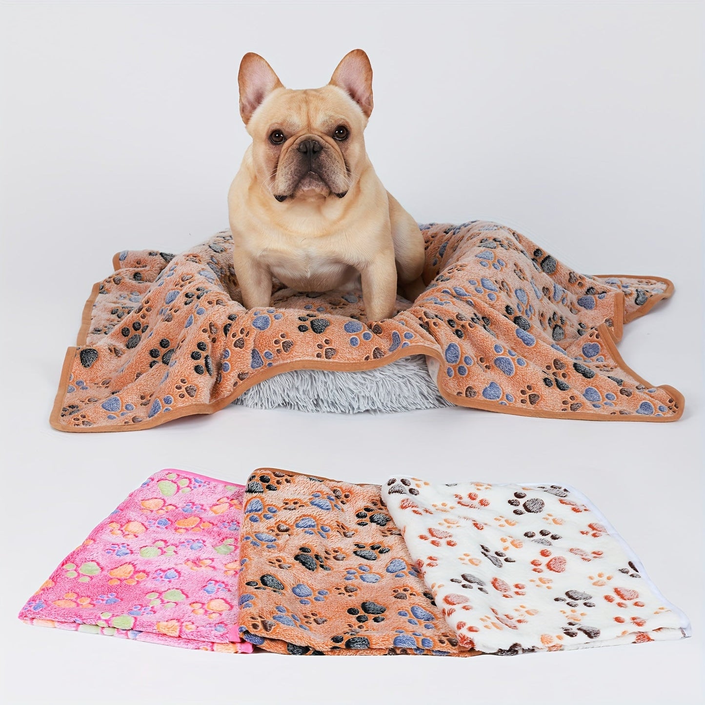 Pet Blanket 3 Pack - Super Soft Fleece Flannel Throw for Dogs Cats Puppies, Cute Paw Bone Elephant Dot Patterns, Small Medium Large Sizes, Cozy Dog Cat Blanket with Free Pet Drying Towel