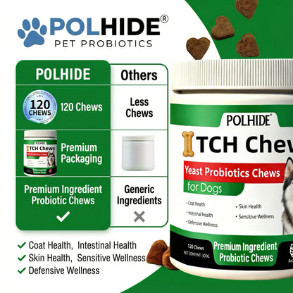 Dog Probiotic Chews 120 Count Heart-Shaped Soft Chews with Yeast & Meat Flavor | Supports Gut Health Coat & Immunity | All Breeds All Ages | 120-Day Supply Pet Digestive Supplement Daily Wellness Chew