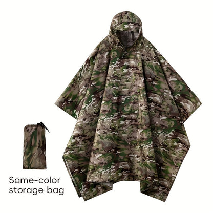 Waterproof Rain Poncho Digital Camouflage - Lightweight Polyester Raincoat for Hiking Camping Mountain Climbing Outdoor Sports, One Size Unisex Emergency Rain Jacket with Smooth Lining