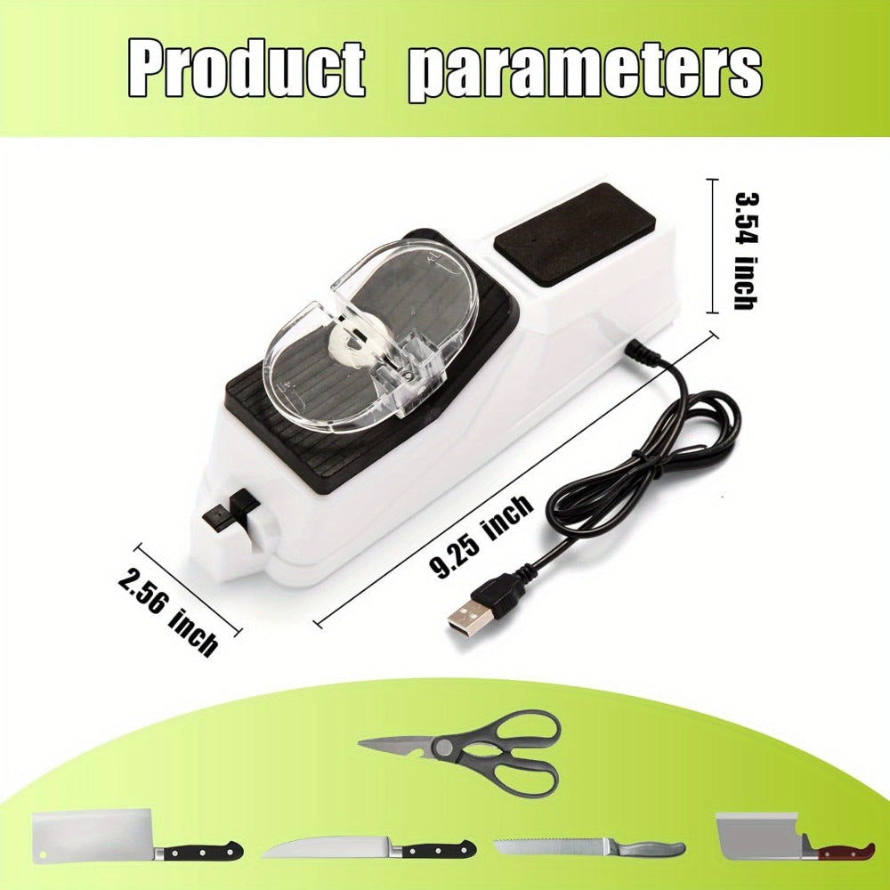 Electric Knife Sharpener with 5 Double-Sided Stones - USB Powered Professional Kitchen Knife Sharpener for Quick Sharpening & Polishing with Protective Cover