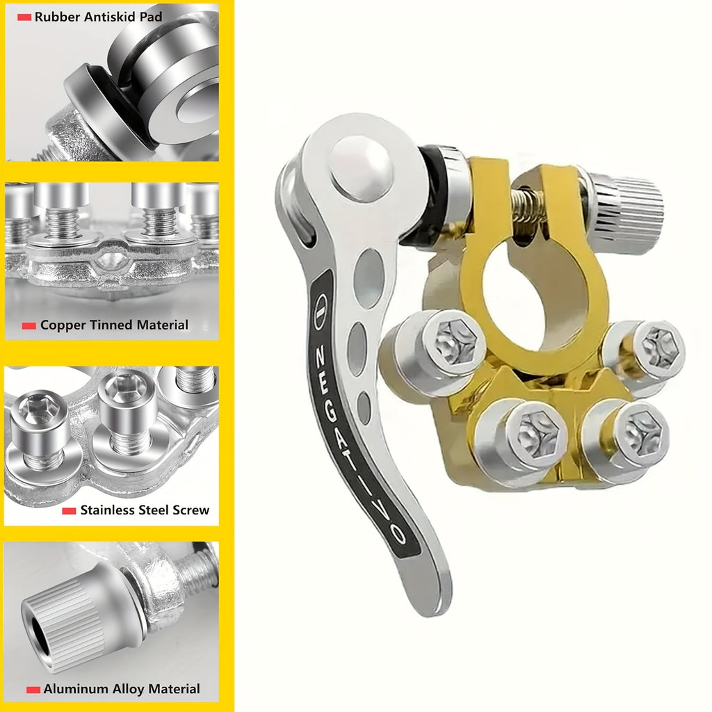 Connector for Car Battery Terminals, Featuring a 4-Way Quick Disconnect Clip for Both Positive And Negative Connections, Made of Solid Polished Brass That Is Resistant to Corrosion And Built to Last for Automobiles, Trucks, And Other Vehicles