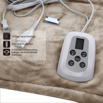 Dual Control Electric Heated Blanket with 10 Heat Levels - 10-Hour Auto Shutoff, Overheat Protection, Fast Heating, Soft Flannel, Machine Washable, 4 Sizes & 4 Colors, Bedroom Gift Blanket