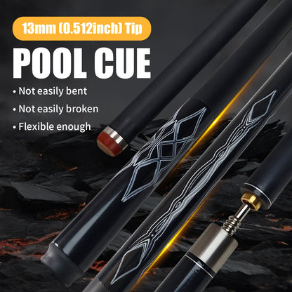 Carbon Fiber Pool Cue 57 Inch 13mm Tip – 2pcs Modular Design, Low Deflection, Piano Lacquer Finish, Stainless Steel Joint – Professional Billiard Cue for 8 Ball, 9 Ball, Home, Tournament & Club