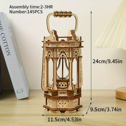 LED Wooden Lantern Model Kit – Rotating Mechanical 3D Wooden Puzzle for Adults & Teens, Glowing Vintage Desk Decor Display, Unique Christmas Birthday Gift for Puzzle Lovers & Craft Enthusiasts