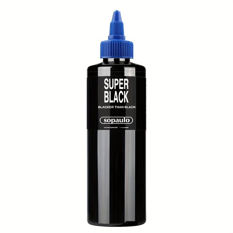 Super Black Tattoo Ink 8oz 240ml Ultra Dark Professional Tattoo Pigment – Large Particles for Bold Lines, Long-Lasting Blackwork & Tribal Body Art for Artists