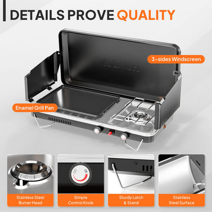Camping Stove with Oven 2-in-1 – Portable Propane Double Burner 16,000 BTU & Outdoor Oven Combo with Auto-Ignition & Thermometer | Camping, Backyard & Picnic Cooking
