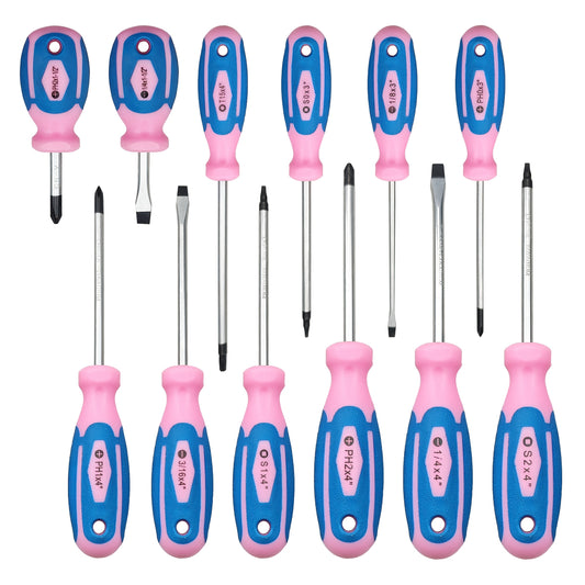 12pcs Pink Magnetic Screwdriver Set, Including Slotted/Phillips/Torx Screwdrivers, Small Basic Tool Set Perfect for DIY, Home, Office, Garage Use - Christmas Gift for Women