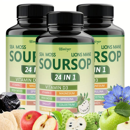Soursop Capsules Advanced Herbal Supplement with Shilajit, Irish Moss, Berberine & NAD+ – Immunity, Antioxidant & Circulatory Support | Vitamin D3, C & Magnesium | ShopVora UK