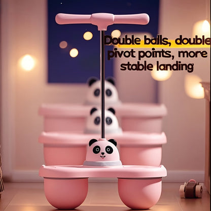 Kids Cartoon Panda Jumping Ball with Handle – Double Bouncy Ball Balance Training Toy, 24.6" Size, Durable TPR+PP, Includes Gas Cylinder & Needle | Pink & Green | Outdoor Fun Gift
