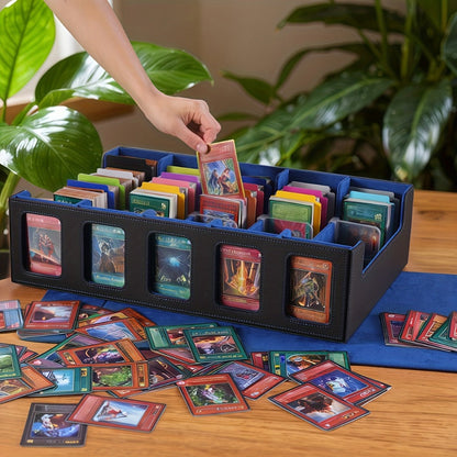 Trading Card Storage Box 5-Row with 24 Colored Dividers, 5 Card Sleeves & 5 Grid Boards – Card Organizer for Pokemon MTG Yu-Gi-Oh Sports Cards, Collection Display & Daily Storage, 5 Colors