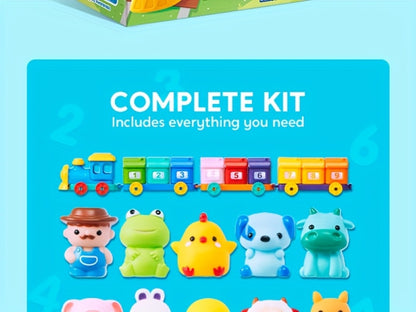 Farm Number Train Learning Toy for Toddlers with 9 Farm Animals & Farmer – Counting Sorting Matching Educational Train Set for Baby Boys Girls Ages 1-3 Birthday Christmas Gift