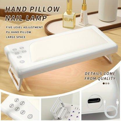 LED Nail Lamp with Hand Pillow Wrist Rest – Square Fast Gel Polish Curing Light for Fingernails & Toenails | Ergonomic Nail Dryer for Home & Salon, Wide Coverage UV LED Nail Light, White