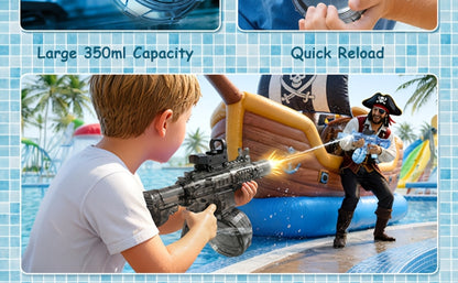 Electric Water Gun for Kids Ages 3-6 – Large Tank Auto Squirt Blaster with Sound & Light Effects, Summer Outdoor Pool Beach Backyard Party Toy, Birthday Gift for Boys & Girls, Black & Blue