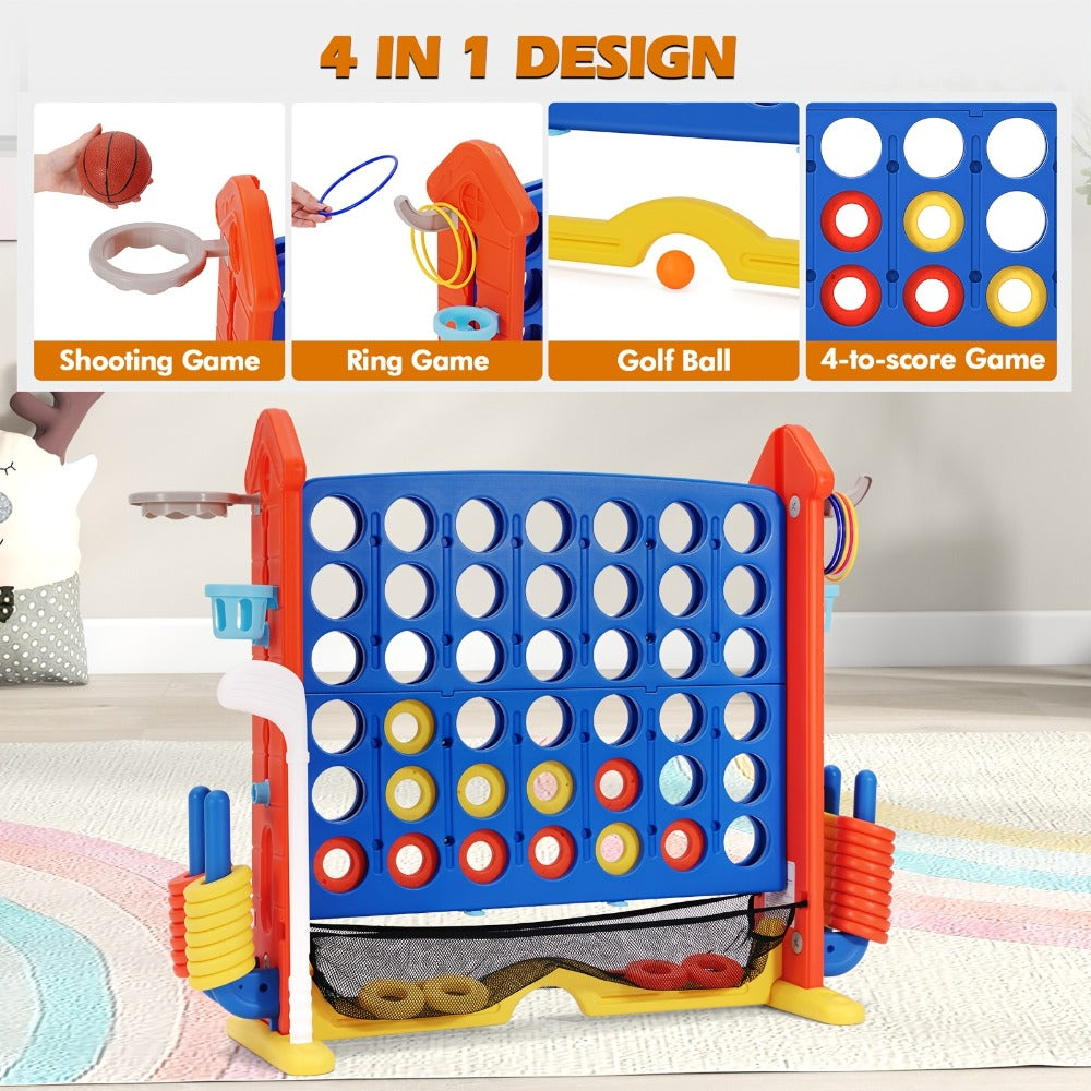 Giant Connect Four Game Adjustable Height 2.6-3.2 Ft – Extra Large Outdoor Lawn Game Board with Quick-Release Slider & Storage Bag for Family Parties, Kids & Adults, Indoor Outdoor Fun