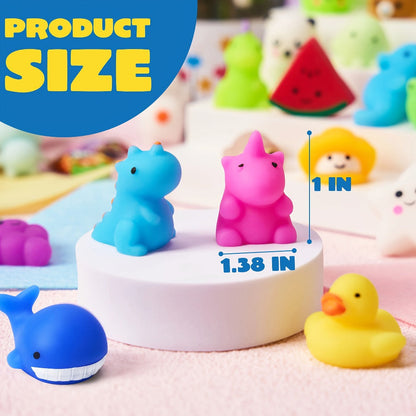 Mini Mochi Squishies 25 Pack – Assorted Animals & Fruit Squishy Toys for Kids Party Favors, Easter Eggs, Goodie Bags, Classroom Prizes & Birthday Gifts