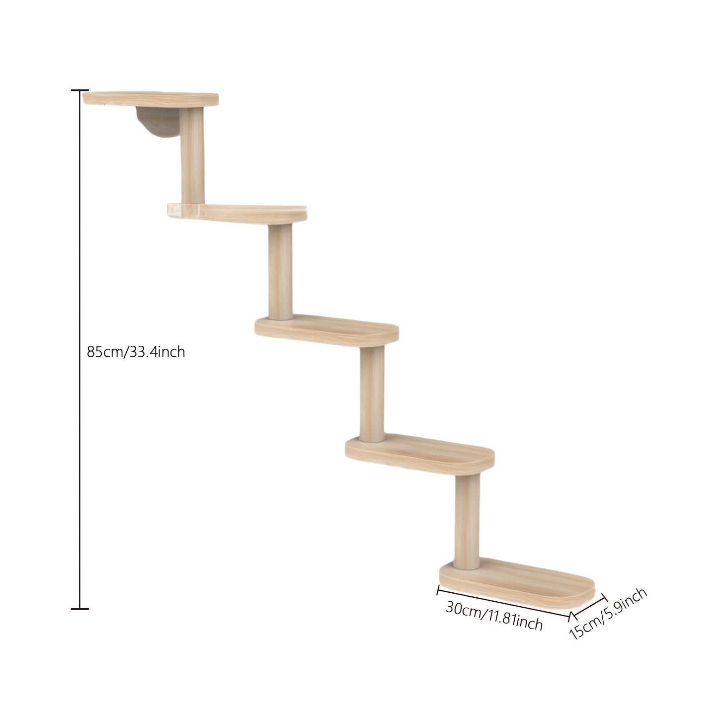 Wall-Mounted Cat Tree 5 Layers Solid Wood Indoor Cat Climbing Frame Jumping Platform Ladder Space-Saving for Small Spaces Multi-Cat Homes Living Room Bedroom Balcony