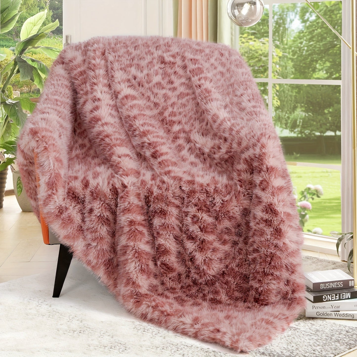 Faux Fur Throw Blanket 1060GSM Luxury - Super Soft Reversible Plush Mink Blanket for Bed Couch Sofa, Oversized Heavy Weight Cozy Blanket, Leopard Animal Print & Solid Colors, Throw & Twin Size