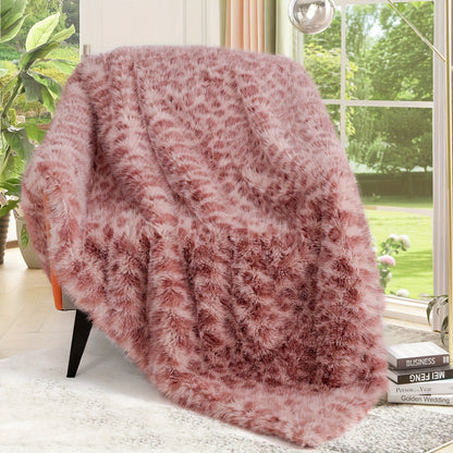 Faux Fur Throw Blanket 1060GSM Luxury - Super Soft Reversible Plush Mink Blanket for Bed Couch Sofa, Oversized Heavy Weight Cozy Blanket, Leopard Animal Print & Solid Colors, Throw & Twin Size