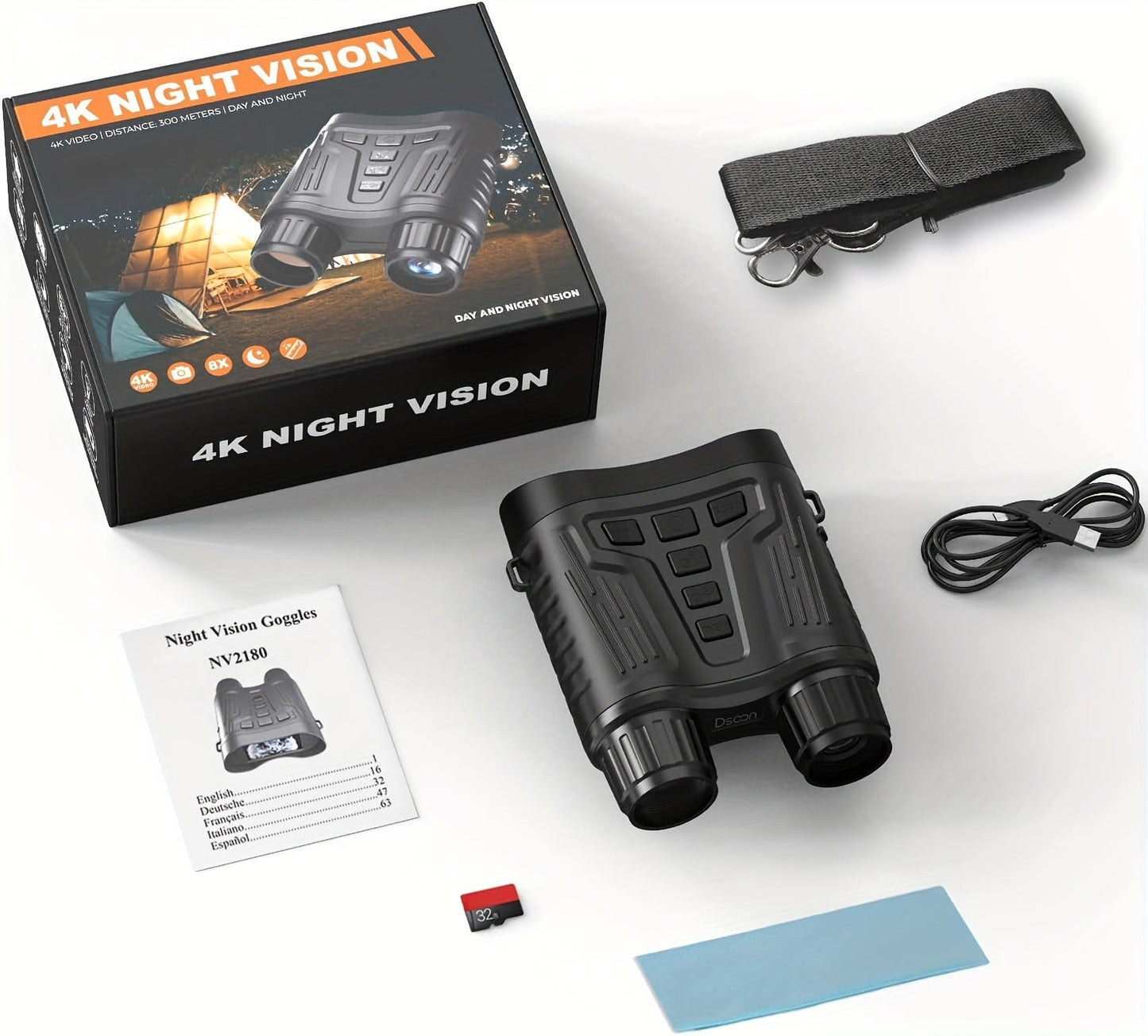 Night Vision Infrared Binoculars 4X Optical 8X Digital Zoom 3.2" LCD